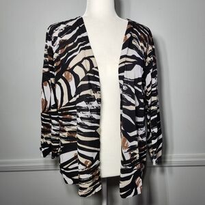 Chico's Abstract Bold Zebra Print Open Cardigan